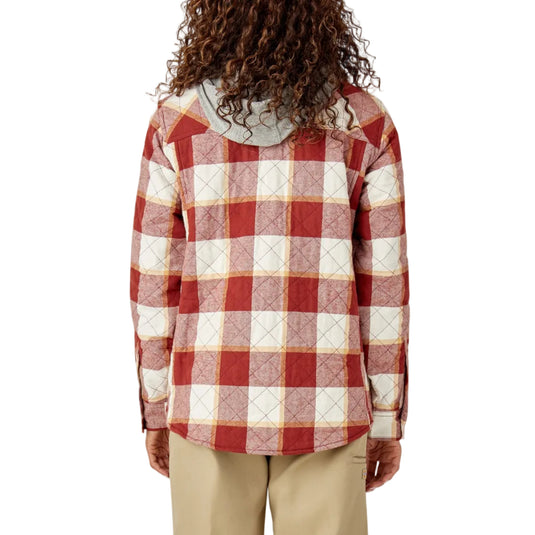 Person wearing a red and white checkered shirt on a white background