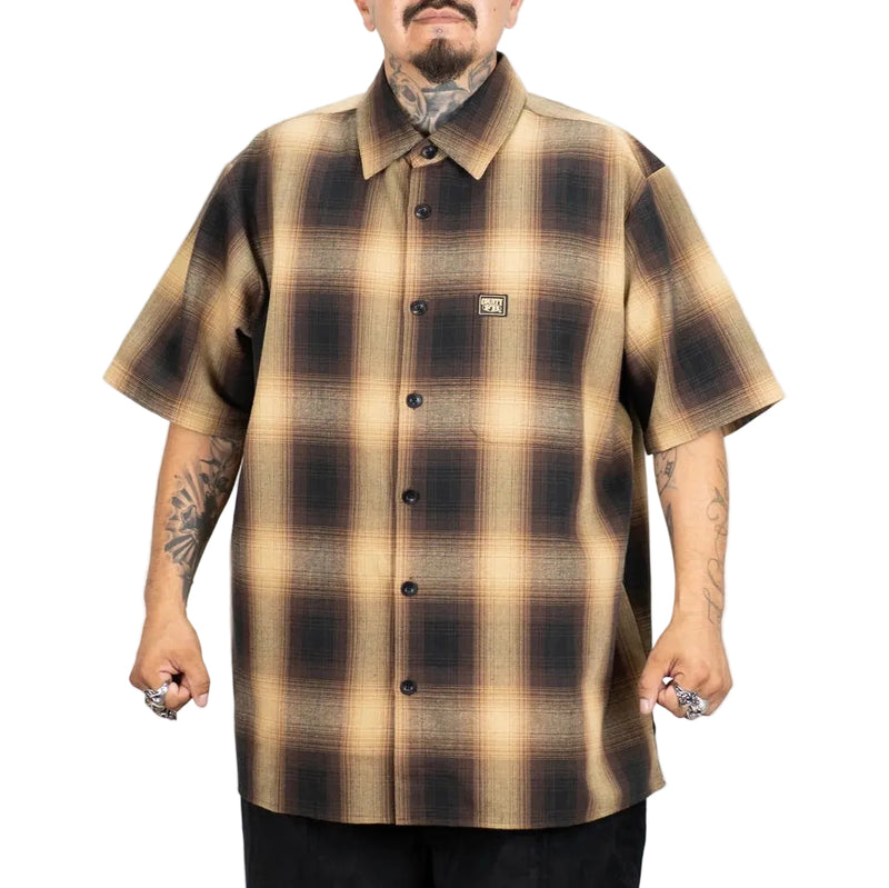 Load image into Gallery viewer, FB County S/S Checker Flannel Shirt - Black-Tan - Front
