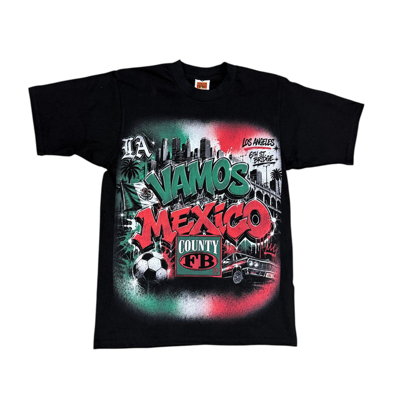 Load image into Gallery viewer, FB County VAMOS MEXICO black short sleeve t-shirt that captures the Mexican World Cup spirit in Los Angeles. 
