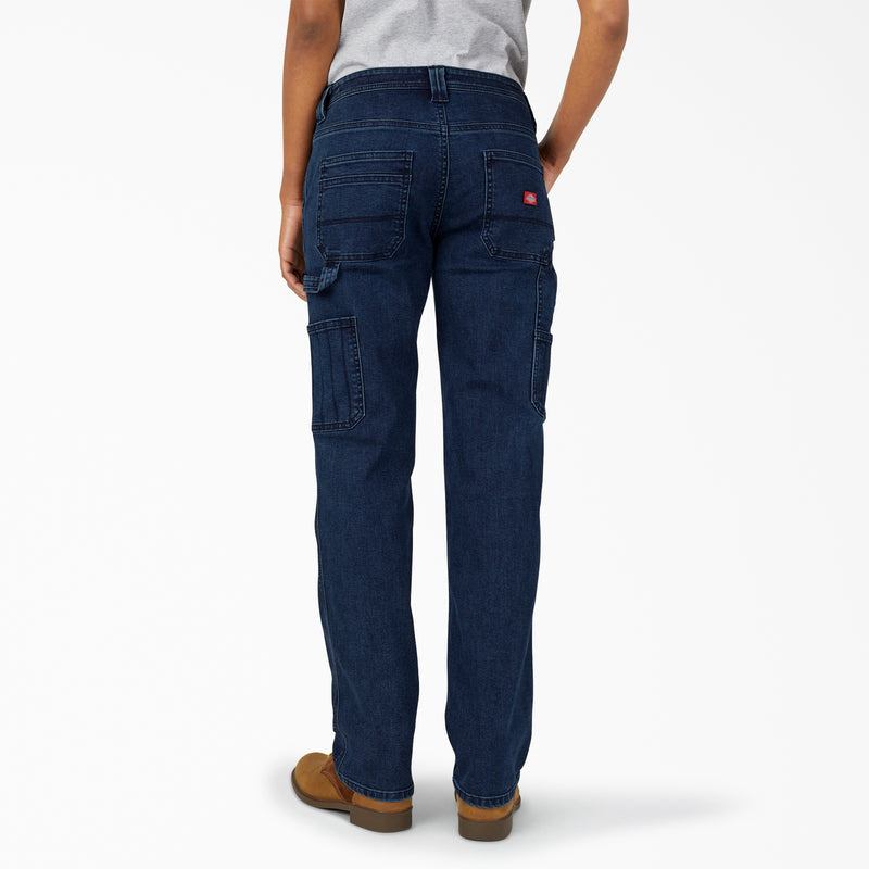 Load image into Gallery viewer, Dickies Women&#39;s FLEX Relaxed Fit Carpenter Jean Stonewashed Dark Blue - Back
