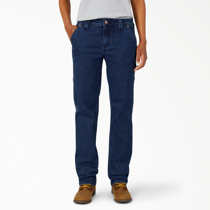 Load image into Gallery viewer, Dickies Women&#39;s FLEX Relaxed Fit Carpenter Jean Stonewashed Dark Blue - Front
