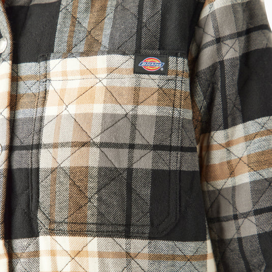 Dickies Women's Flannel Hooded Shirt Jacket - Black - Chest Pocket