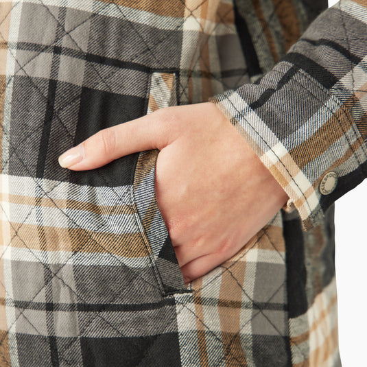 Dickies Women's Flannel Hooded Shirt Jacket - Black - Pockets