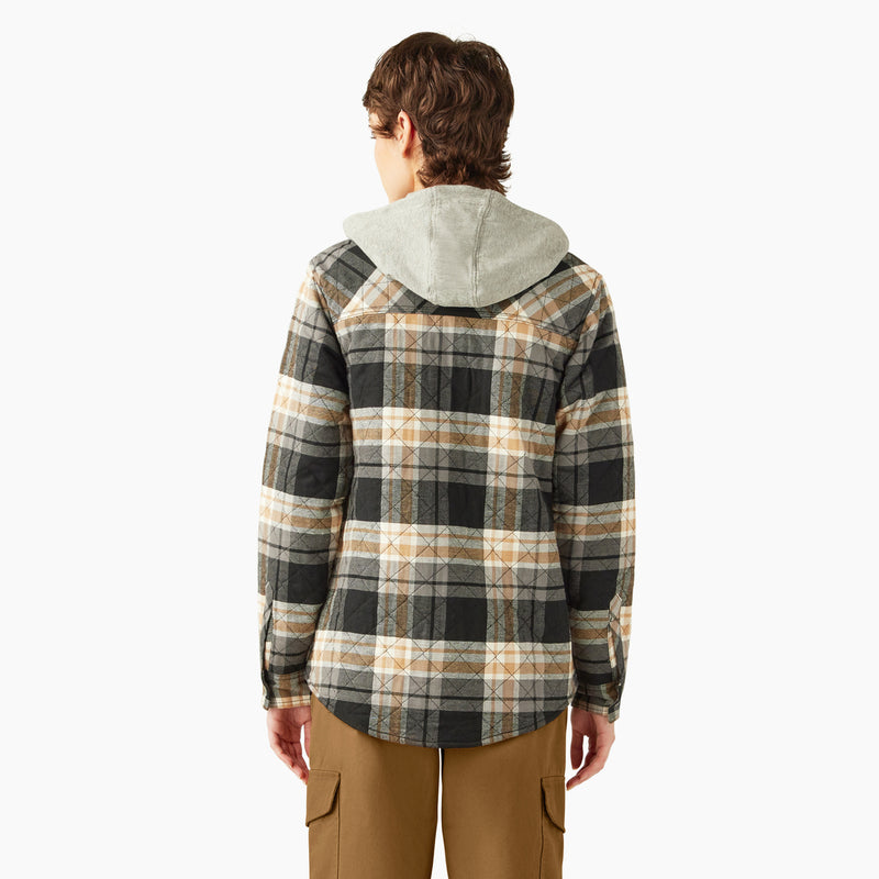 Load image into Gallery viewer, Dickies Women&#39;s Flannel Hooded Shirt Jacket - Black - Back

