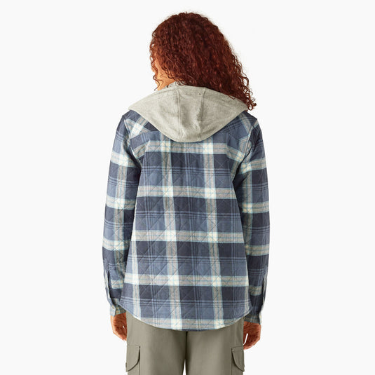 Dickies Women's Flannel Hooded Shirt Jacket - Retro Indigo - Back