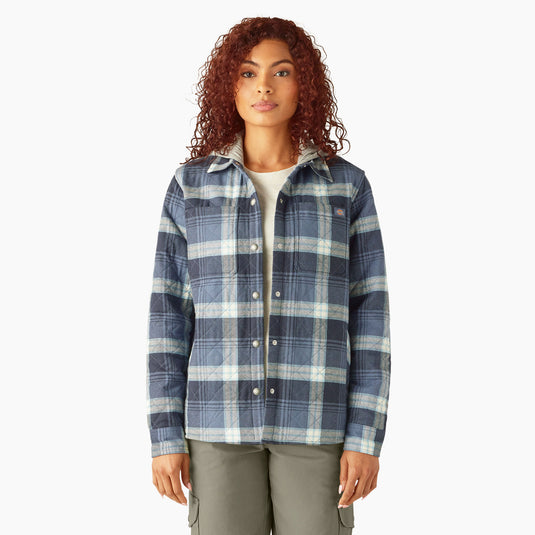 Dickies Women's Flannel Hooded Shirt Jacket - Retro Indigo - Front