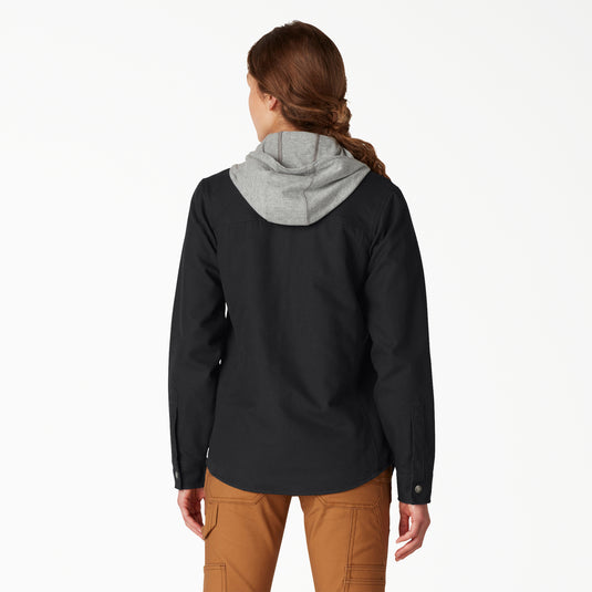 Dickies Women's Duck Hooded Shirt Jac Black - Back