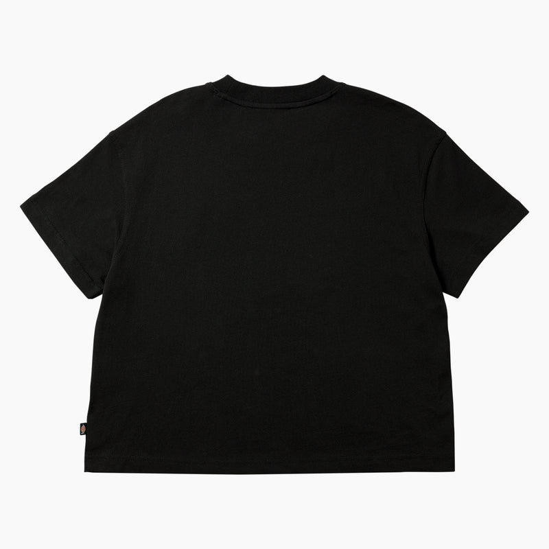 Load image into Gallery viewer, The back of a black Women's Oakport Short Sleeve T-Shirt features a boxy, cropped fit that pairs perfectly with high-rise shorts or jeans.
