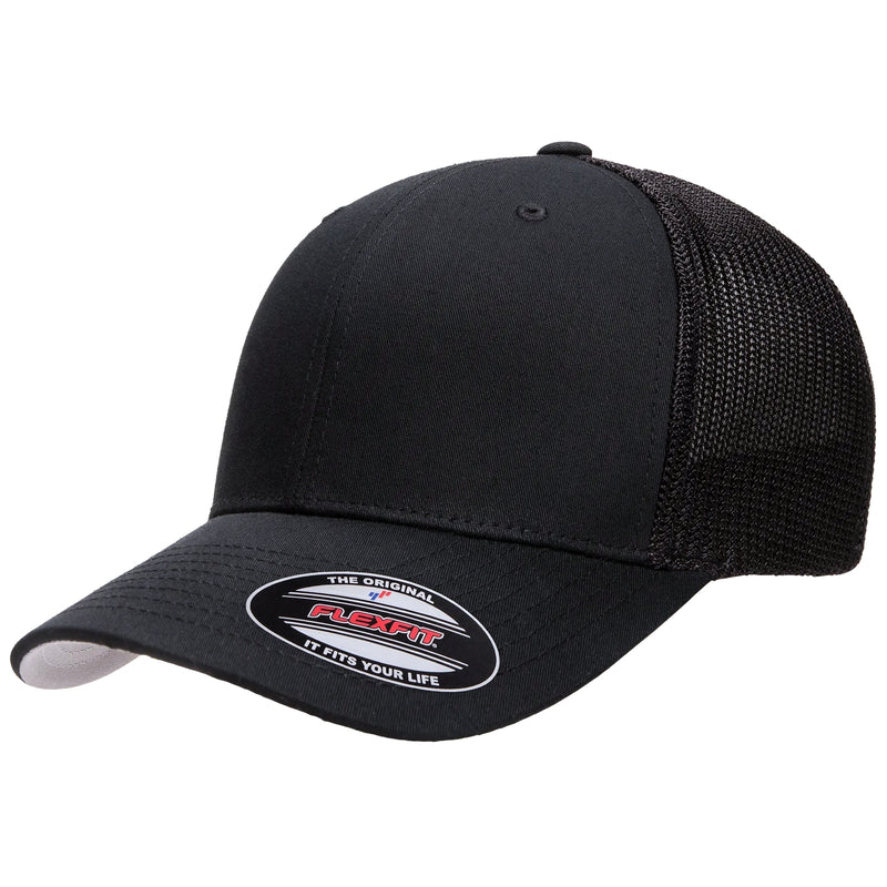 Load image into Gallery viewer, Black Trucker cap with stretch mesh back panels
