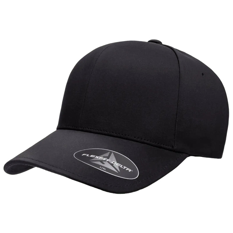 Load image into Gallery viewer, Flexfit® 180 Delta cap complements your style with effortless versatility and modern comfort. Crafted from lightweight, stretchable performance fabric in black.
