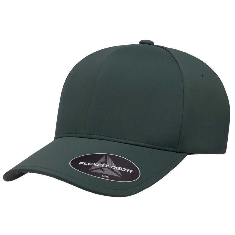 Load image into Gallery viewer, Flexfit® 180 Delta cap complements your style with effortless versatility and modern comfort. Crafted from lightweight, stretchable performance fabric in spruce forest green.

