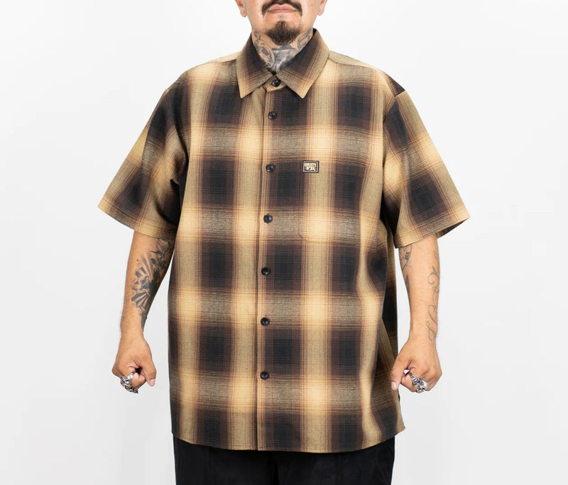 Load image into Gallery viewer, FB County S/S Checker Flannel Shirt - Black-Tan - Front

