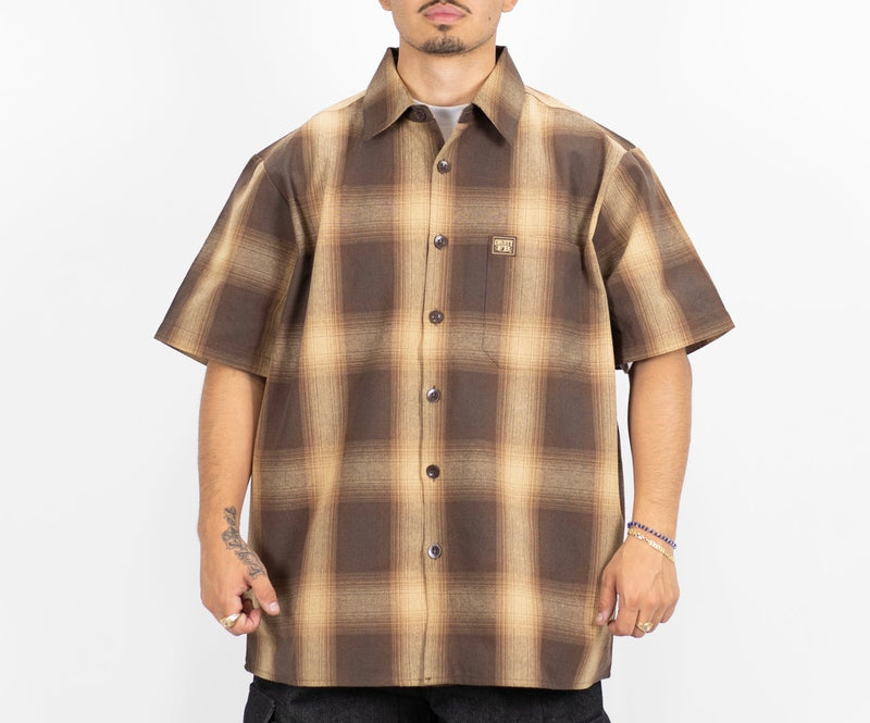 Load image into Gallery viewer, FB County S/S Checker Flannel Shirt - Brown-Tan - Front
