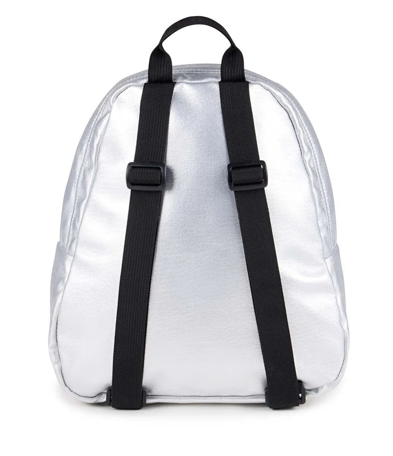 Load image into Gallery viewer, Shiny silver color JanSport Half Pint FX mini backpack.
