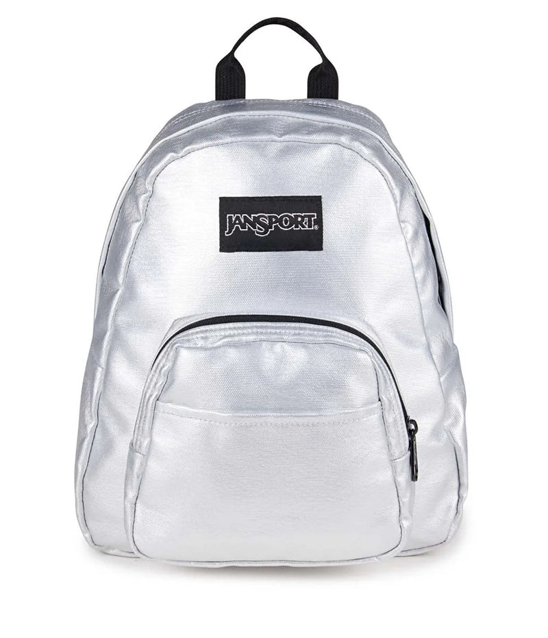 Load image into Gallery viewer, Shiny silver color JanSport Half Pint FX mini backpack.
