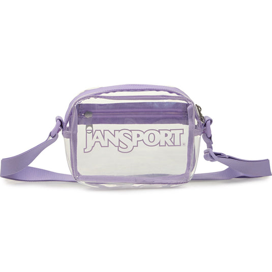 JanSport Cross Body Clear bag with purple trim is perfect for the game at the stadium.