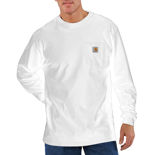 Carhartt K126 Loose Fit Heavyweight Long Sleeve Pocket Tee in white