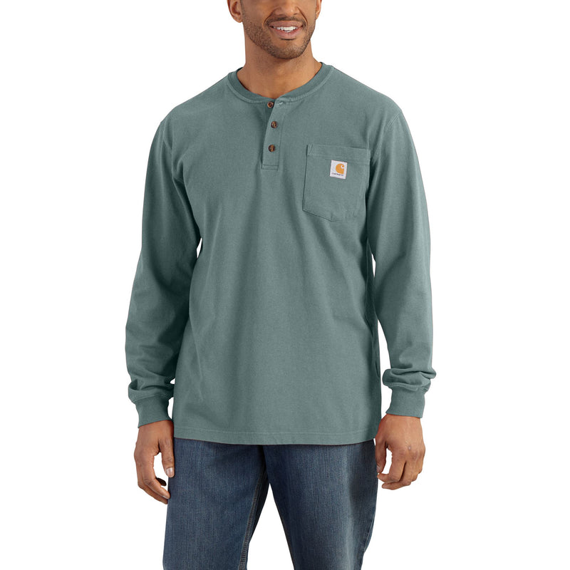 Load image into Gallery viewer, Carhartt K128 Loose Fit Heavyweight Long Sleeve Pocket Henley Tee Sea Pine Heather
