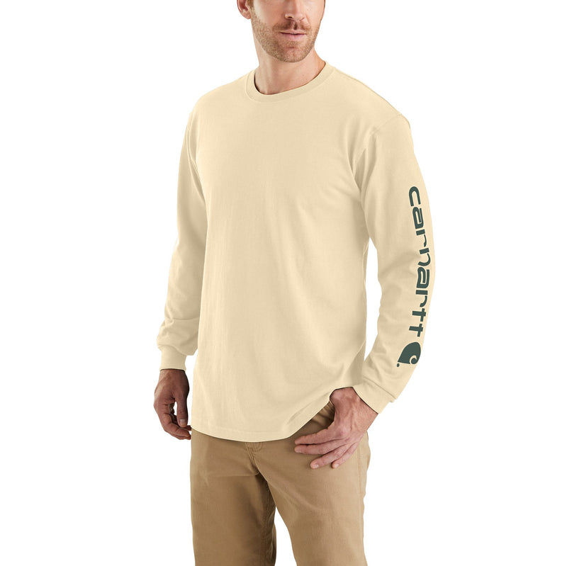 Load image into Gallery viewer, Carhartt Loose Fit Heavyweight Long Sleeve Logo Sleeve Graphic Tee Oat Milk
