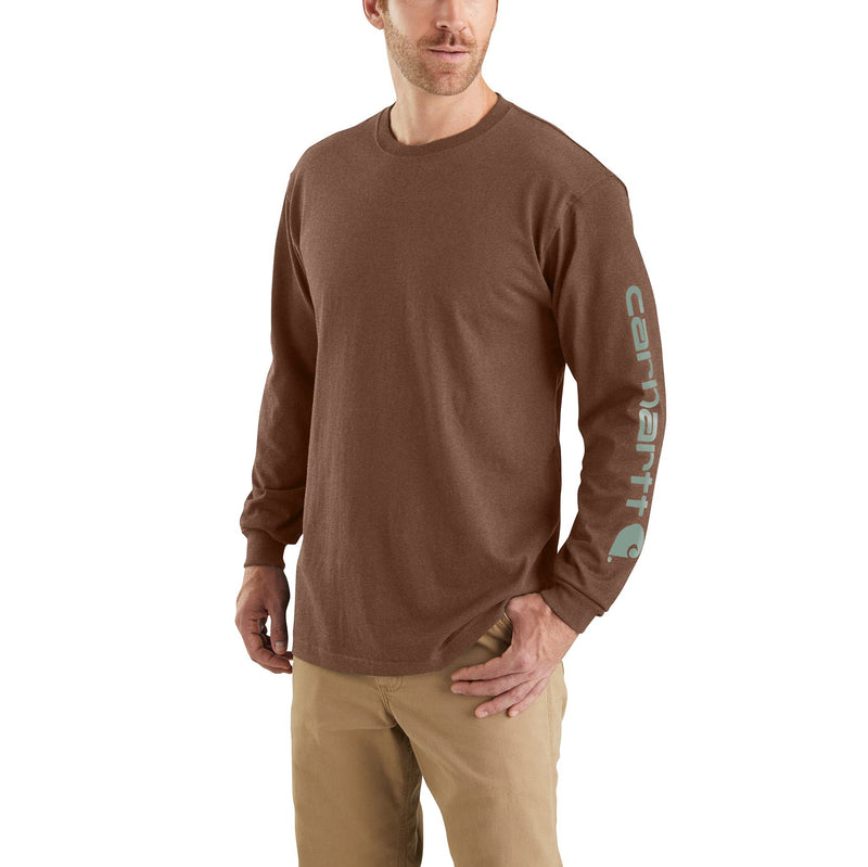 Load image into Gallery viewer, Carhartt Loose Fit Heavyweight Long Sleeve Logo Sleeve Graphic Tee Mocha Heather
