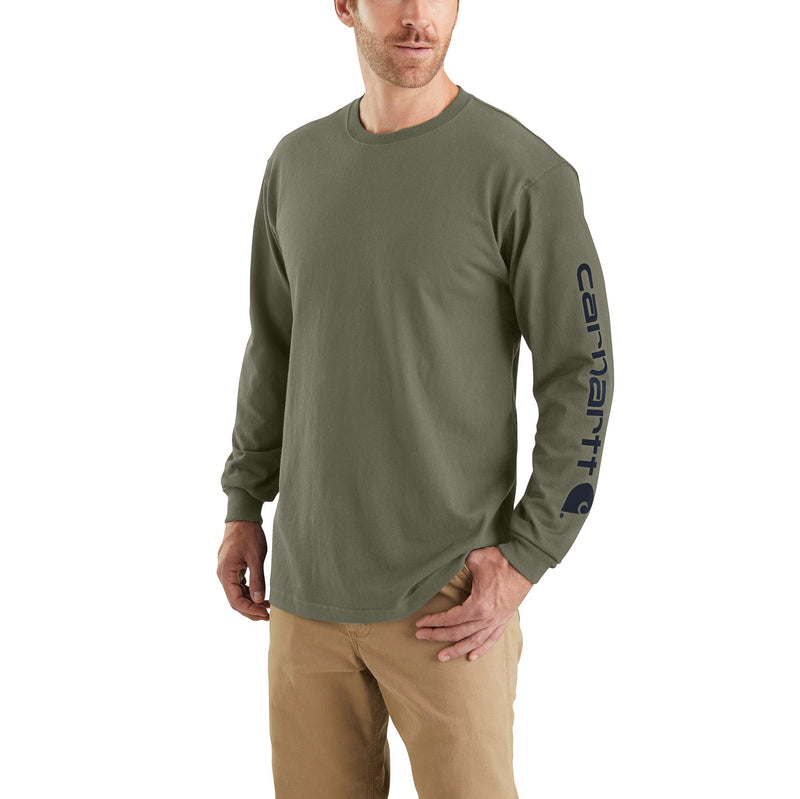 Load image into Gallery viewer, Carhartt Loose Fit Heavyweight Long Sleeve Logo Sleeve Graphic Tee Dusty Olive
