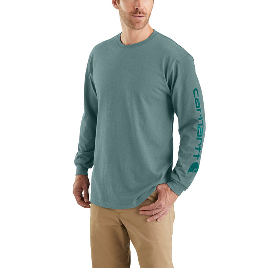 Carhartt Loose Fit Heavyweight Long Sleeve Logo Sleeve Graphic Tee - Sea Pine Heather