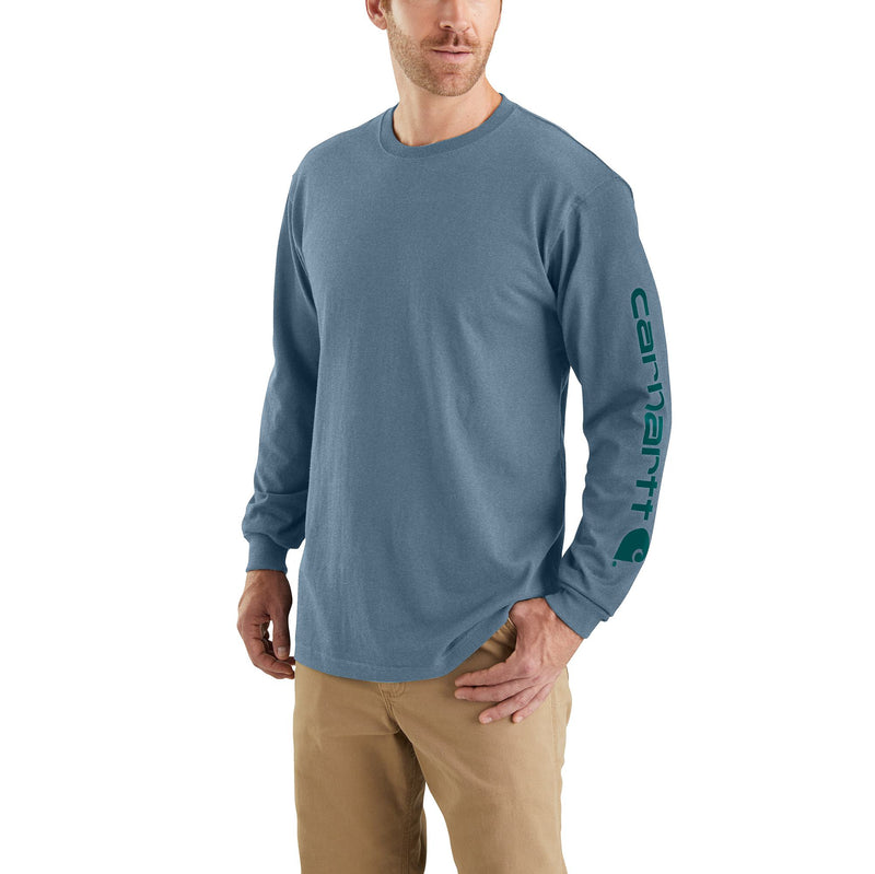 Load image into Gallery viewer, Carhartt Loose Fit Heavyweight Long Sleeve Logo Sleeve Graphic Tee Thundercloud Heather
