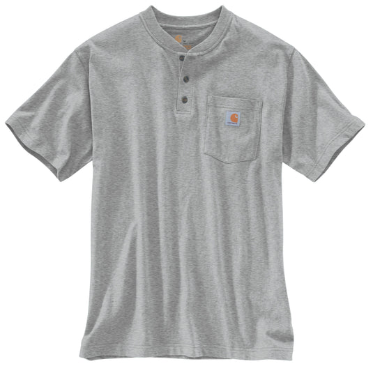 Carhartt K84 short sleeve henley t-shirt with 3 buttons and a Carhartt logo on the left chest pocket 