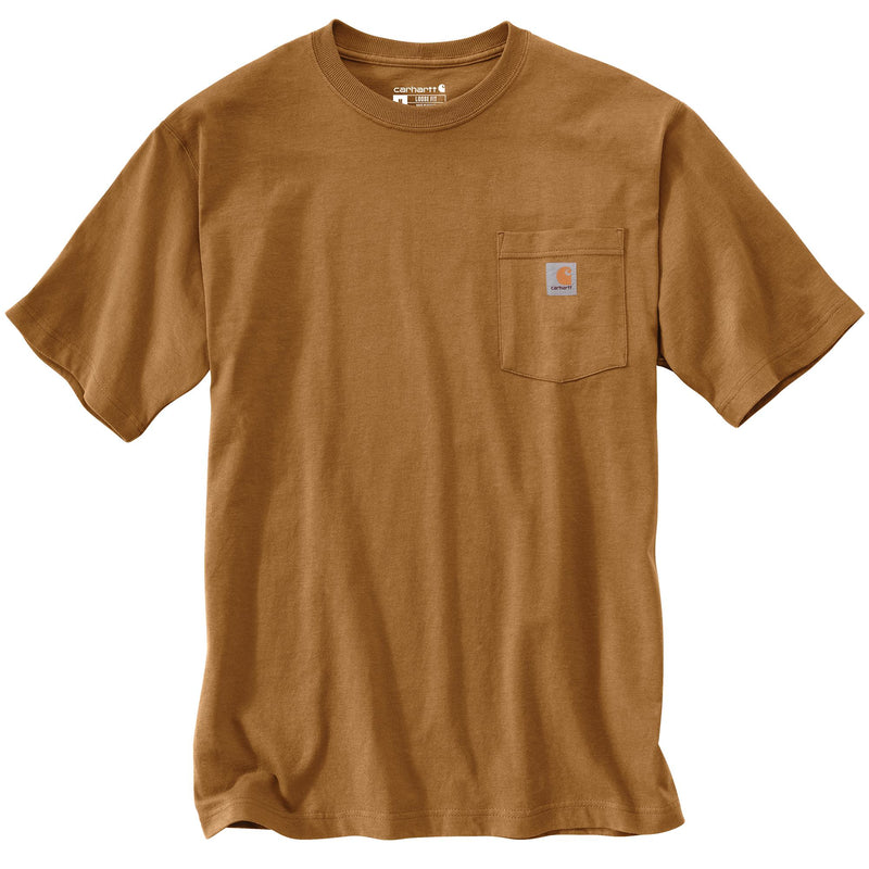 Load image into Gallery viewer, brown t-shirt with a Carhartt logo on the left chest pocket 
