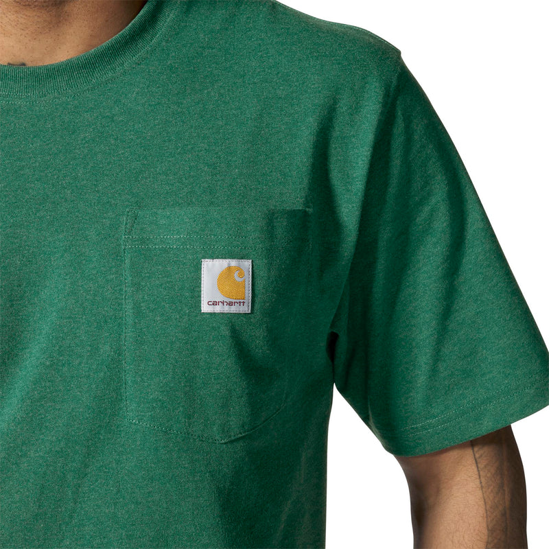 Load image into Gallery viewer, Green t-shirt with Carhartt logo on left chest pocket
