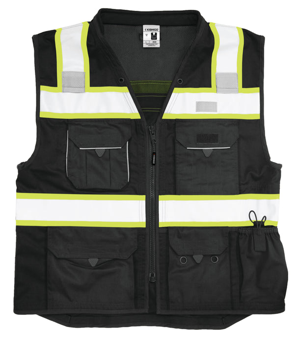 Kishigo Enhanced Visibility Professional Utility Vest Black Lime