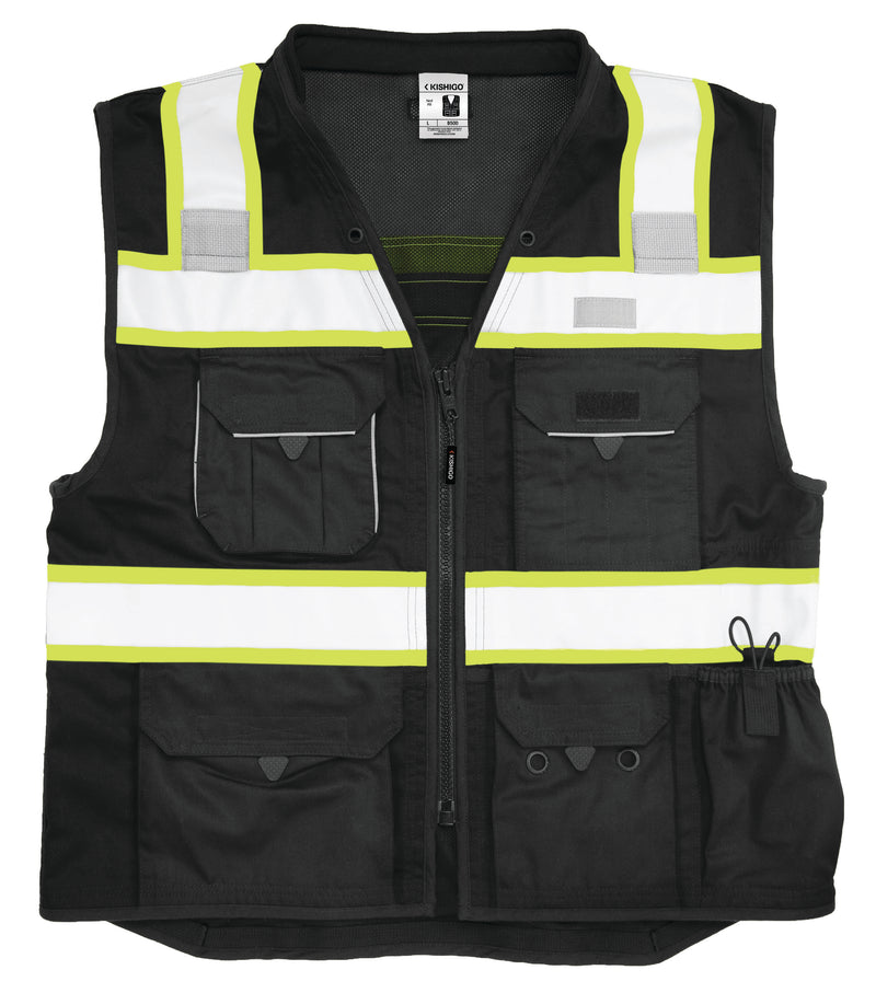 Load image into Gallery viewer, Kishigo Enhanced Visibility Professional Utility Vest Black Lime
