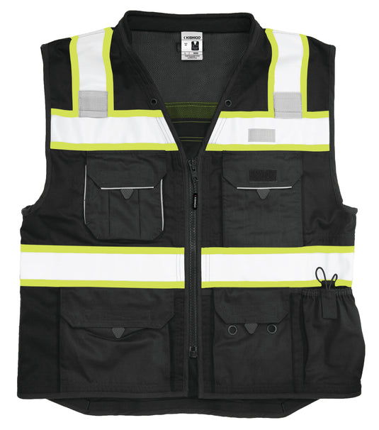 Kishigo Enhanced Visibility Professional Utility Vest Black Lime