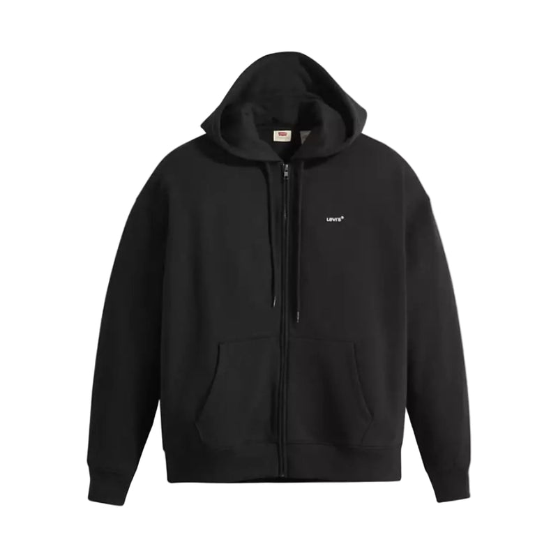 Load image into Gallery viewer, Black hoodie with a brand logo on a light gray background
