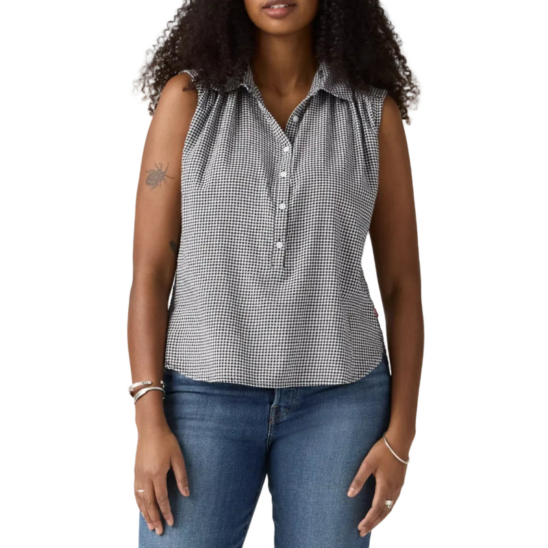 Load image into Gallery viewer, Levi's Women's Londyn Short Sleeve Popover sleeveless top features a classic point collar with a button-up front and an easy relaxed fit.
