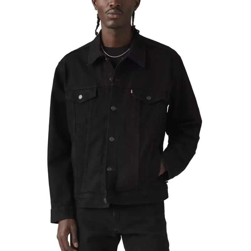 Load image into Gallery viewer, Person wearing a black jacket with a visible Levi's logo on a white background
