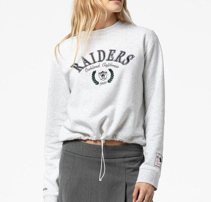 Mitchell & Ness Women's Raiders Crop Fleece Crew - Heather Gray