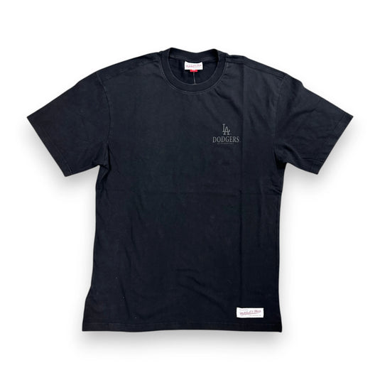 Black Dodgers shirt with the Logo ion the right chest. 