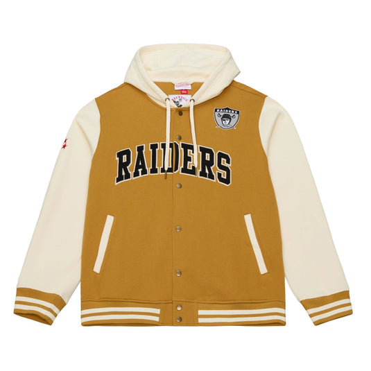 Brown and cream hoodie with 'RAIDERS' text and logo on a white background