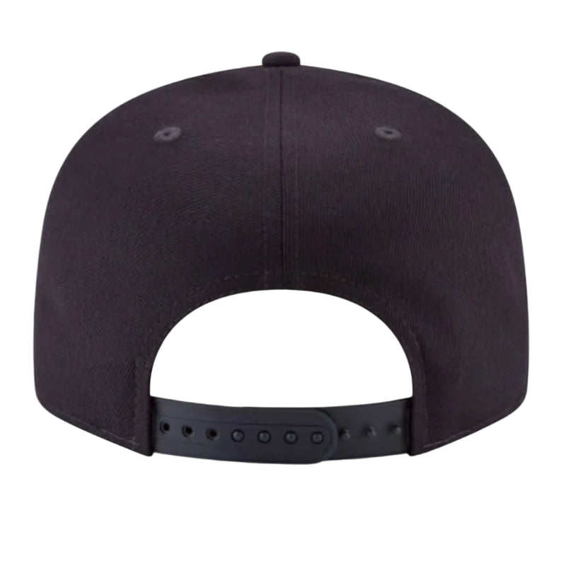 Load image into Gallery viewer, Rear view of a black snapback baseball cap on a solid white background.
