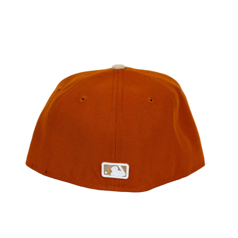 Load image into Gallery viewer, Orange baseball cap with a logo on the back against a white background
