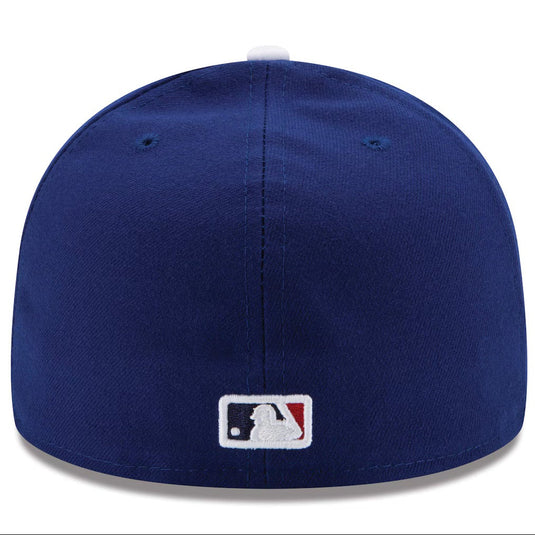 New Era Los Angeles Dodgers Game Cap in original team colors wth a white border around the MLB logo on the back center of the cap.