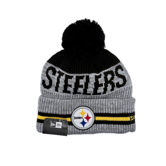 New Era Knit Runner Steelers beanie with black pom-pom and warm lining inside. 