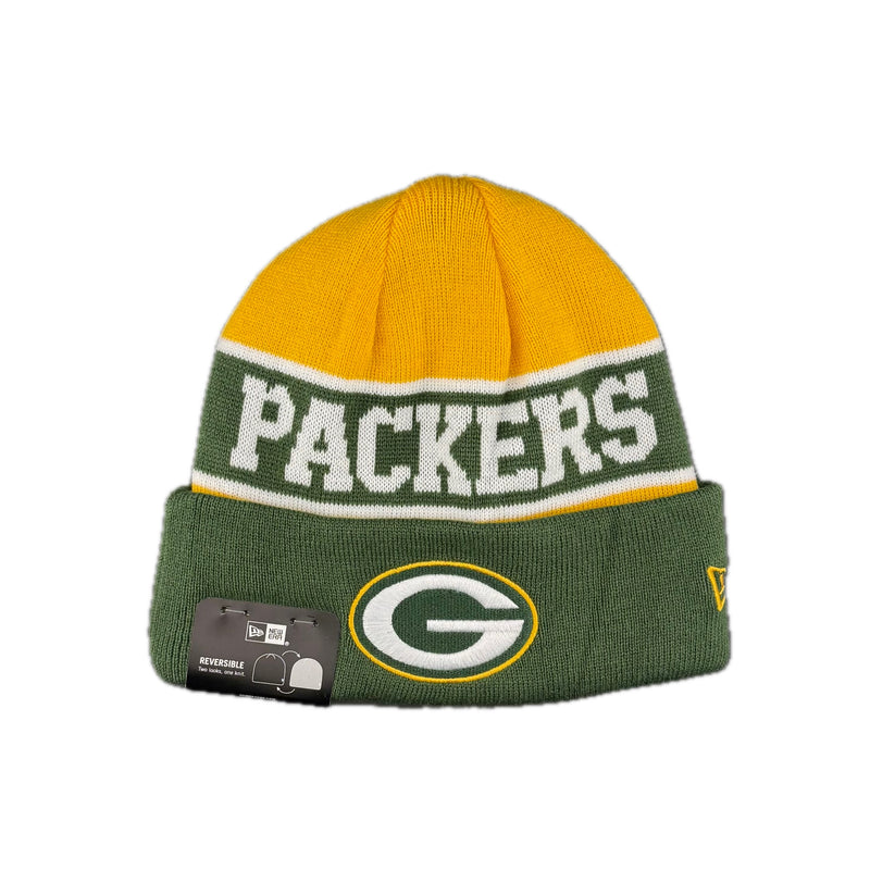 Load image into Gallery viewer, New Era NFL Green Bay Packers beanie with green, white and yellow colors.  Packers logo on the green cuff. 
