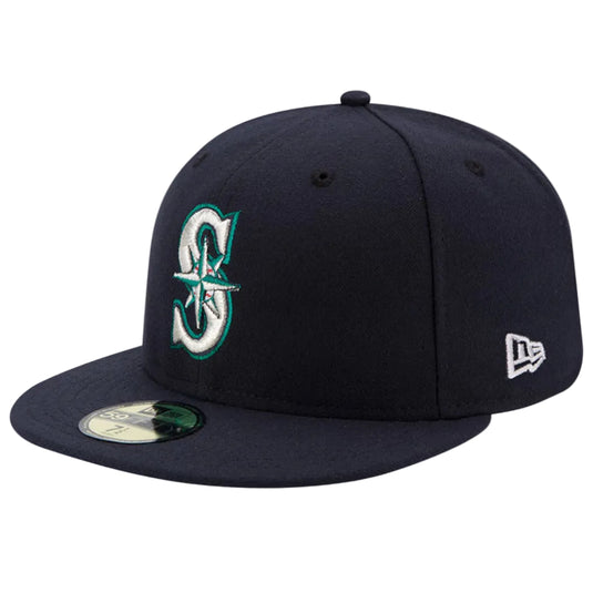 New Era 59Fifty Fitted on-field game cap in original team colors of the MLB team Seattle Mariners. 