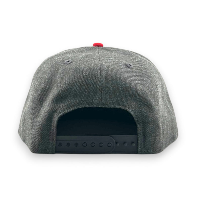 Load image into Gallery viewer, Gray cap with a red button on the back against a white background
