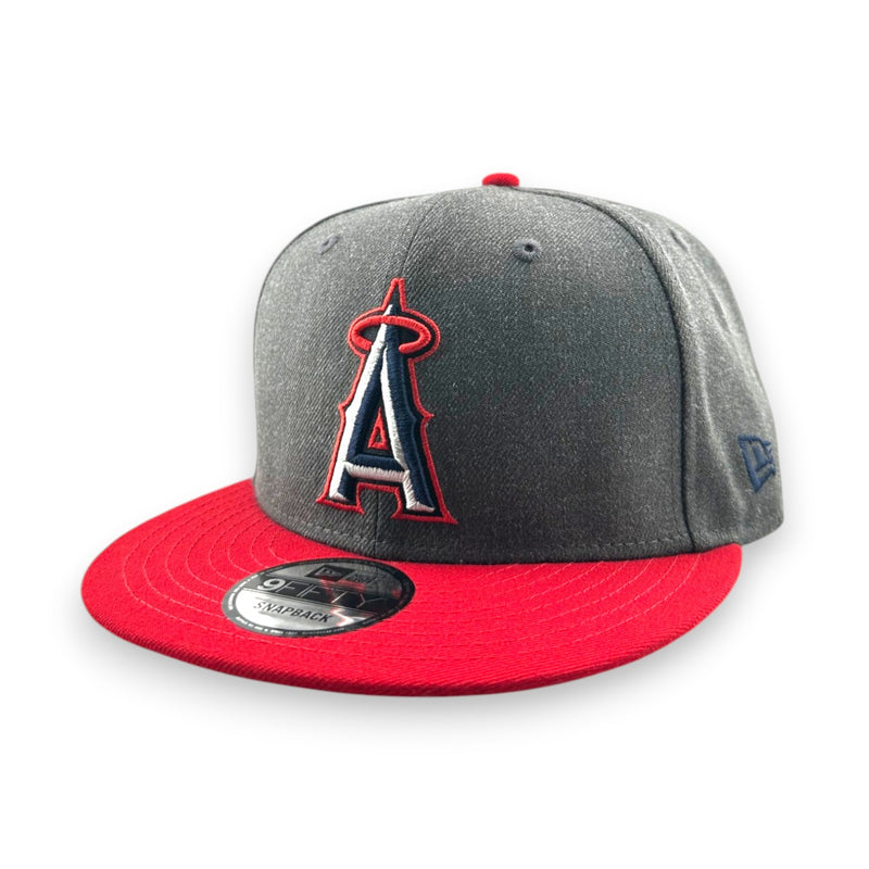 Load image into Gallery viewer, Gray and red baseball cap with an Angels logo on a white background
