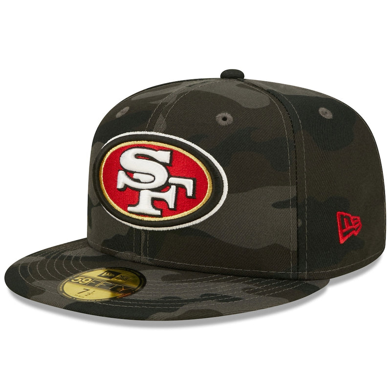 Load image into Gallery viewer, Black camouflage baseball cap with San Francisco 49ers logo on a white background
