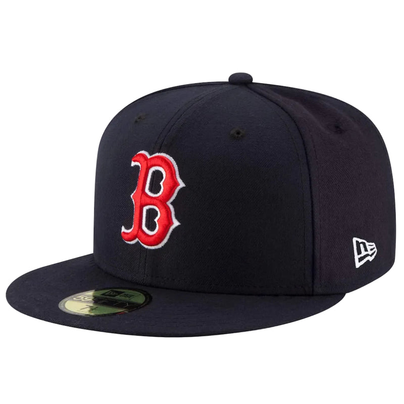 Load image into Gallery viewer, New Era 59Fifty navy blue baseball cap with red 'B' team logo for MLB Boston Red Socks. 
