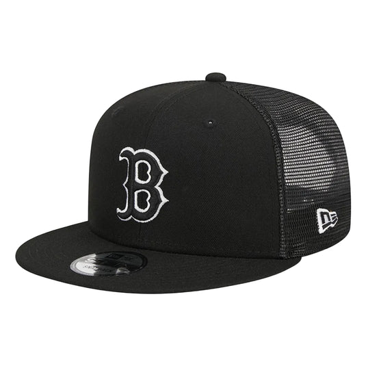 Black Boston baseball cap with white logo on a white background